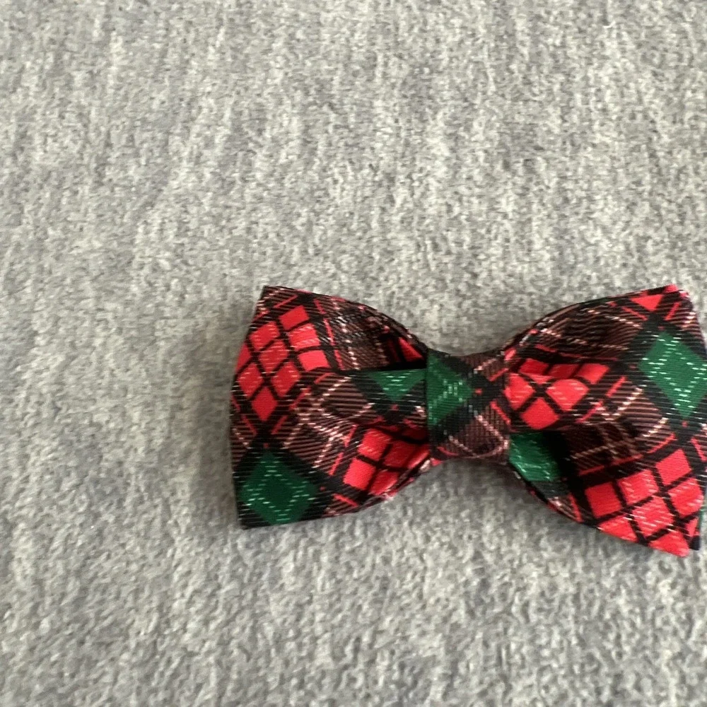 Unique Style Paws XS Dog Collar & Bow Red Green Plaid Unisex Adjustable Xmas New